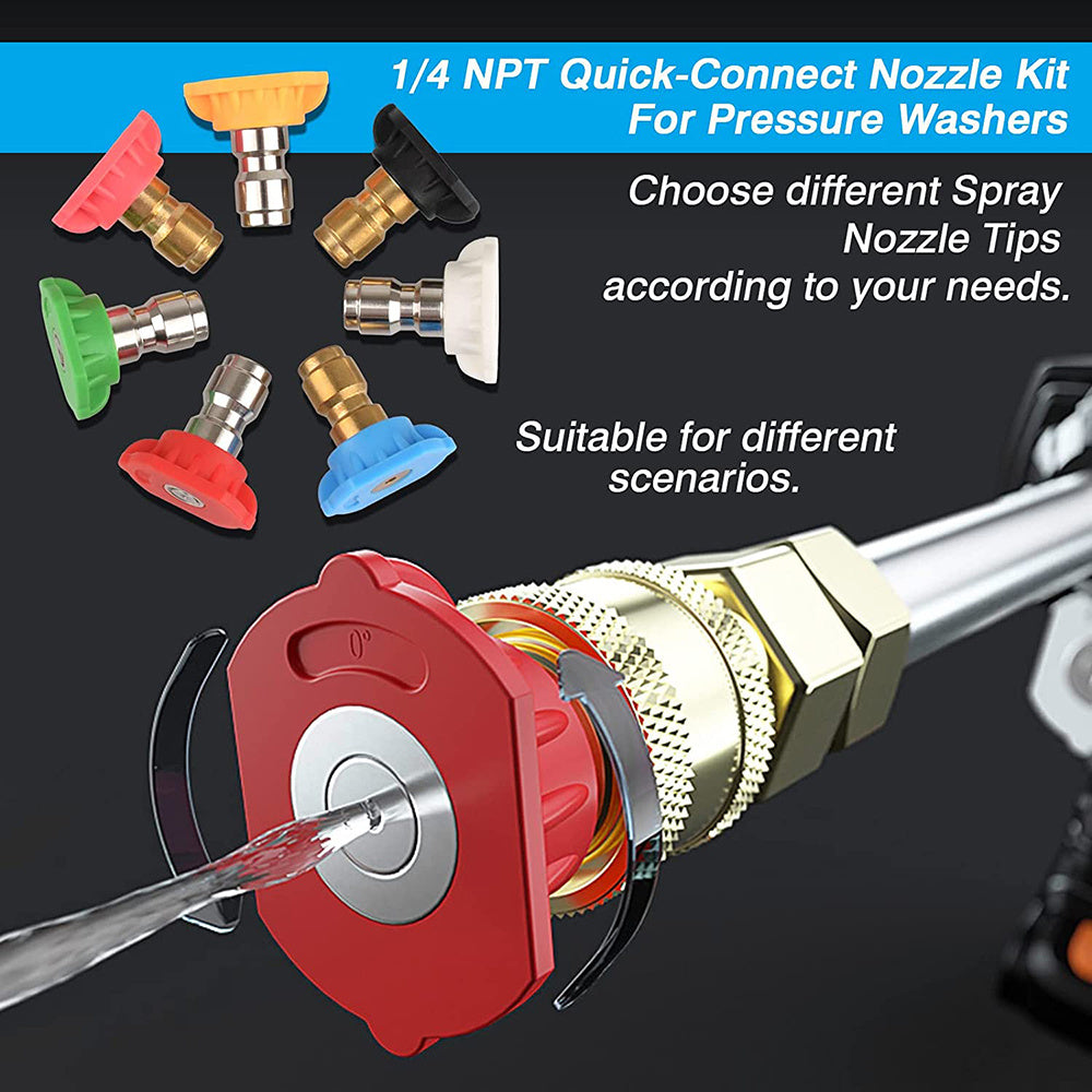 7-Nozzle Tips High-Pressure Washer Tips Tool Set - Nozzles & Hose Attachments with 1/4 Inch Quick Connect, 4000 PSI, Nozzle Holder for Efficient Cleaning