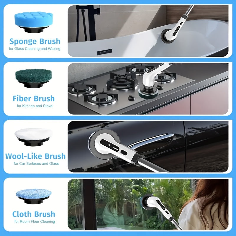Electric Convenient Rotary Cleaning Brush, Shower Brush Wireless Cleaning Brush With 9 Replaceable Brush Heads, Adjustable Retractable Handle, With 2-speed Electric Cleaning Brush, Suitable For Floor, Bathroom, Tile, Kitchen,