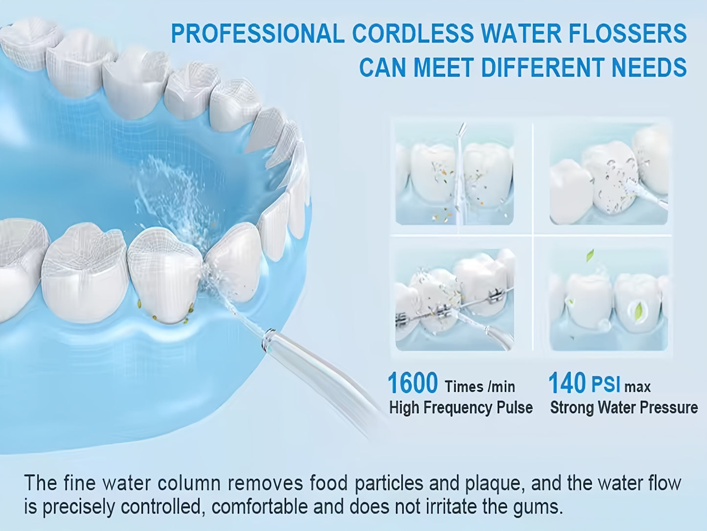 Portable Water Flosser Cordless Teeth Oral Irrigator With 140ML Telescopic Water Tank Waterflosser, 3 Modes And 5 Tips, IPX7 Waterproof Oral Irrigator With Travel Bag