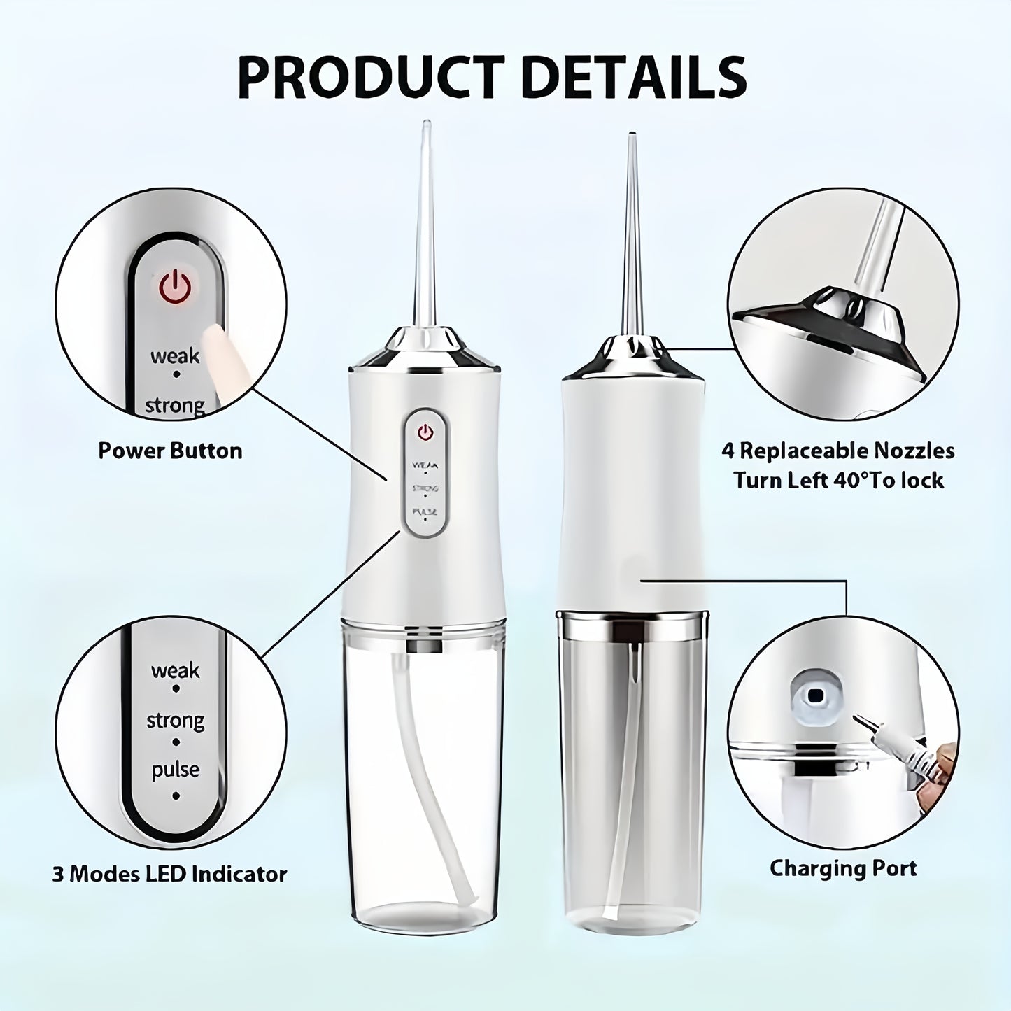 USB Rechargeable Water Flosser With 800mAh Lithium Battery - 3 Modes, 4 Nozzles For Deep Clean & Oral Health, Perfect For Travel & Home Use