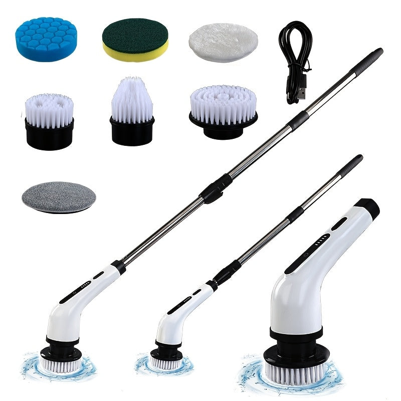 Electric Convenient Rotary Cleaning Brush, Shower Brush Wireless Cleaning Brush With 9 Replaceable Brush Heads, Adjustable Retractable Handle, With 2-speed Electric Cleaning Brush, Suitable For Floor, Bathroom, Tile, Kitchen,