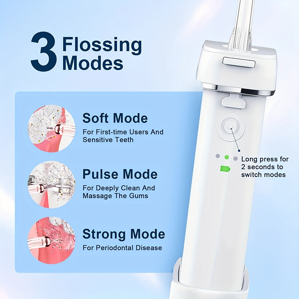Portable Water Flosser Cordless Teeth Oral Irrigator With 140ML Telescopic Water Tank Waterflosser, 3 Modes And 5 Tips, IPX7 Waterproof Oral Irrigator With Travel Bag