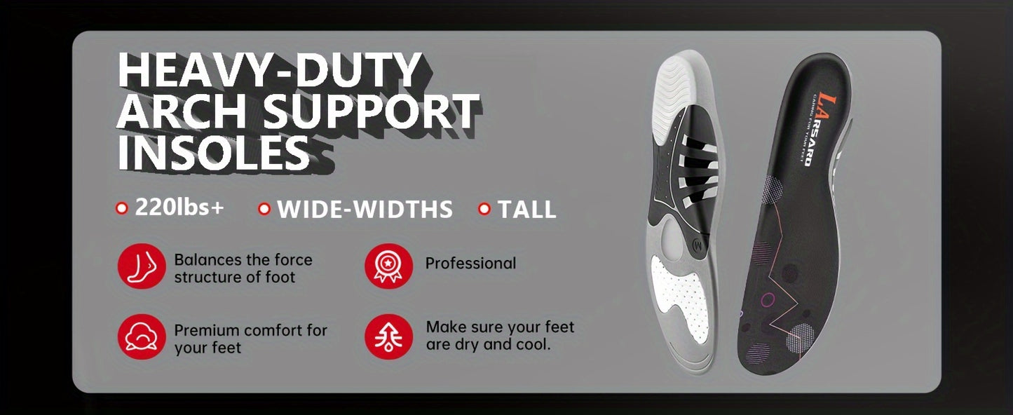 220+ Lbs Heavy Duty Shoe Arch Support Insoles for Big & Tall Feet, Shock Absorbing Shoe Inserts for Men & Women, Suitable for Work Boots & Shoes, All-Day Standing Support