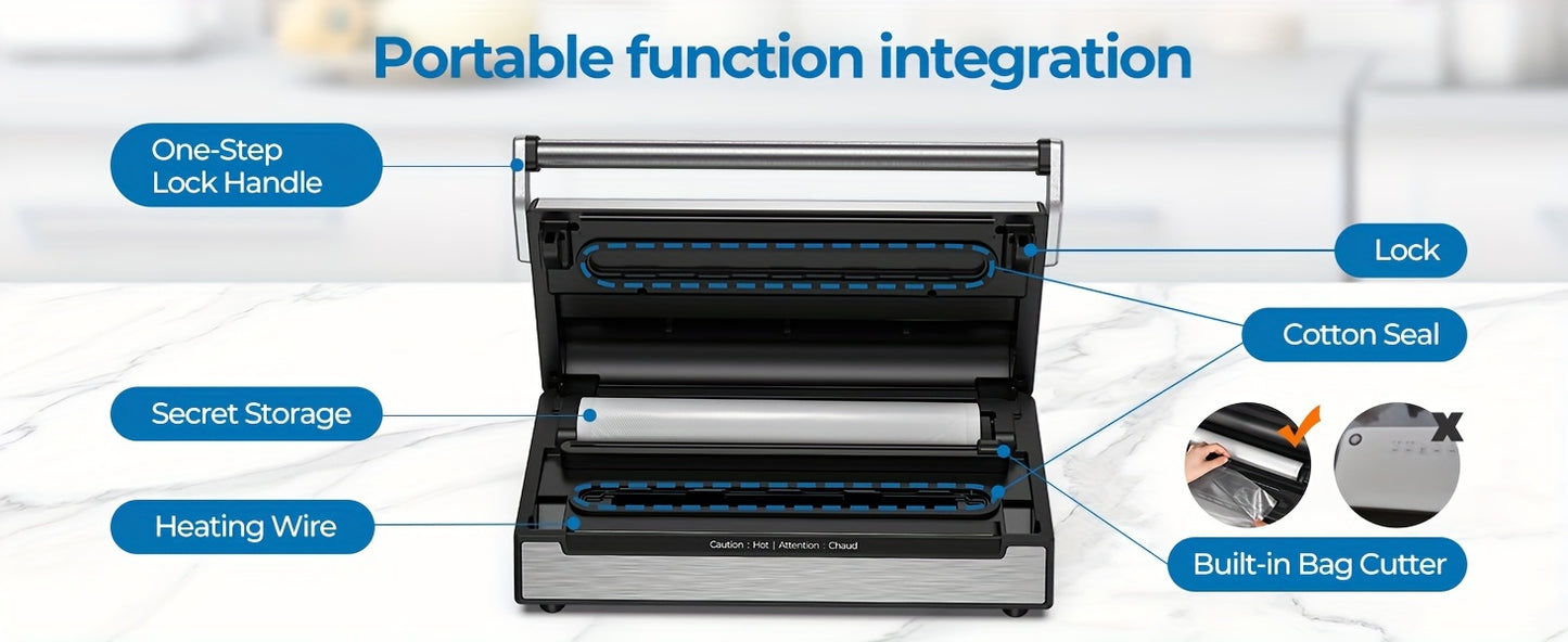 90Kpa Powerful Pro AKDGY Vacuum Sealer Machine, Stainless Steel Handle, Dry/Moist/Liquid Modes, Built-in Cutter, Bag Storage, Digital Countdown