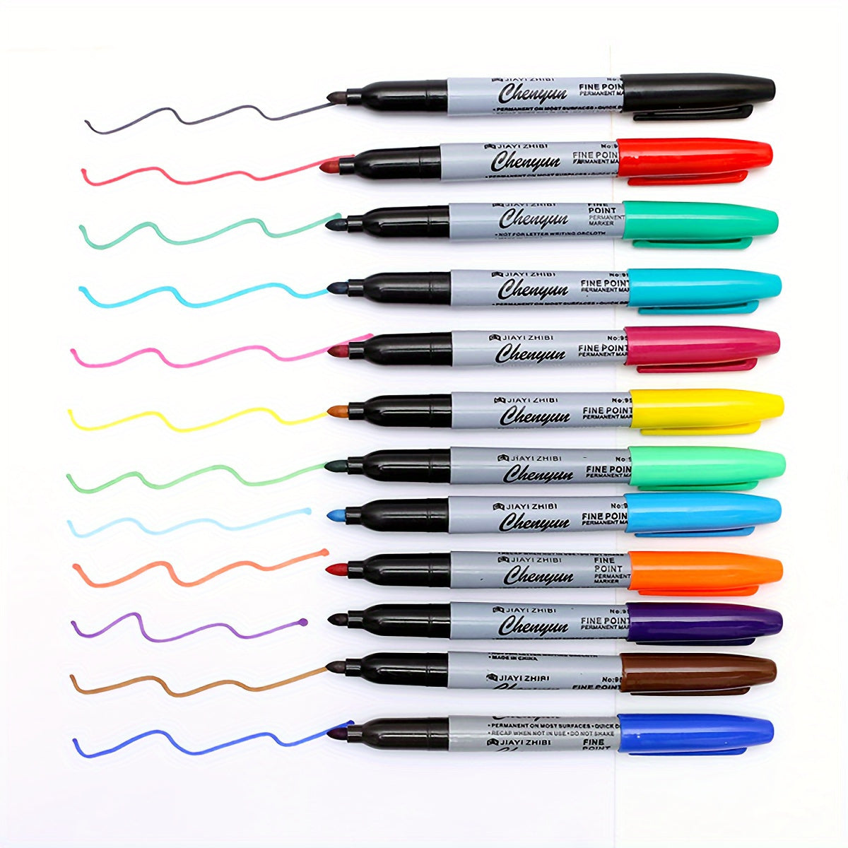 12-Pack Colorful Fine Point Permanent Markers, Durable Long-Lasting, for Classroom, Office, Kitchen, Art Supplies, Craft Tools, Plastic Material