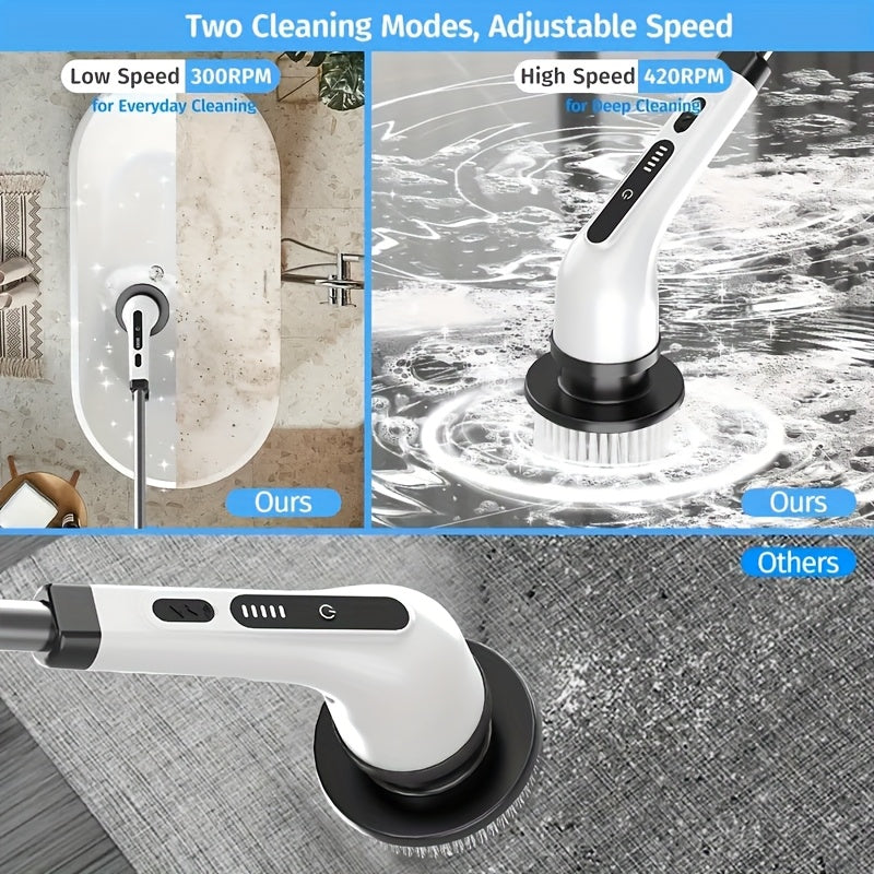 Electric Convenient Rotary Cleaning Brush, Shower Brush Wireless Cleaning Brush With 9 Replaceable Brush Heads, Adjustable Retractable Handle, With 2-speed Electric Cleaning Brush, Suitable For Floor, Bathroom, Tile, Kitchen,