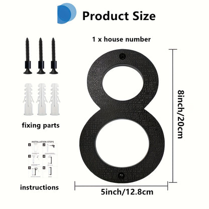 1 Pack 8 Inch Modern House Numbers - Durable Outdoor Yard Decor - High-Contrast 911 Visibility Signage - Sleek Black Finish with Nail Kits Included for Wall, Door, Garage, Gate