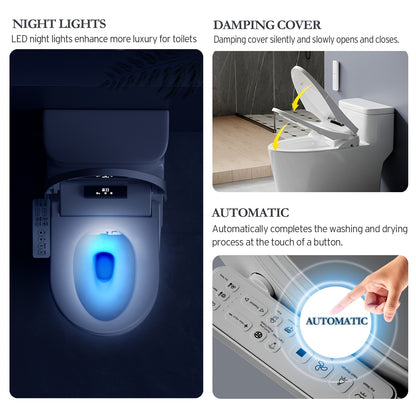 Modern Smart Bidet Toilet Seat with Heated Wash, Dryer, Night Light, Dual Nozzle (Rear & Feminine) Washing, Slow Close, LED Screen, Remote Control, US Plug, 110-127V, Vertical Spray, with Temperature Control for Plug Powered