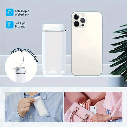 Portable Water Flosser Cordless Teeth Oral Irrigator With 140ML Telescopic Water Tank Waterflosser, 3 Modes And 5 Tips, IPX7 Waterproof Oral Irrigator With Travel Bag