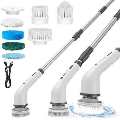 Electric Convenient Rotary Cleaning Brush, Shower Brush Wireless Cleaning Brush With 9 Replaceable Brush Heads, Adjustable Retractable Handle, With 2-speed Electric Cleaning Brush, Suitable For Floor, Bathroom, Tile, Kitchen,