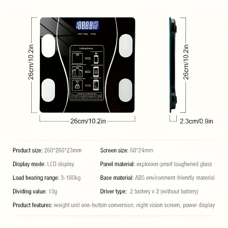 Smart Wireless LED Weight Scale with Durable Battery - Track Your Progress, Ideal for Daily Fitness & Family Use, USB Rechargeable