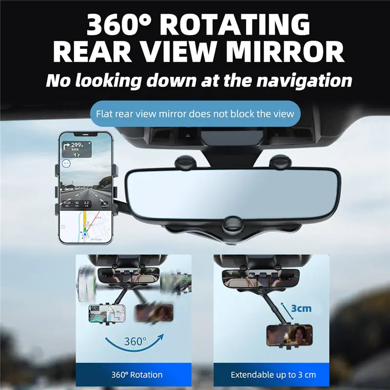 360° Car Rearview Mirror Phone Holder