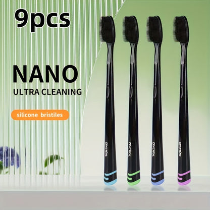 3/5/9pcs NANO Ultra Cleaning Silicone Bristles Toothbrushes with Rubber Ergonomic Handle - Soft, Full Head, Alcohol-Free, Suitable for Adults