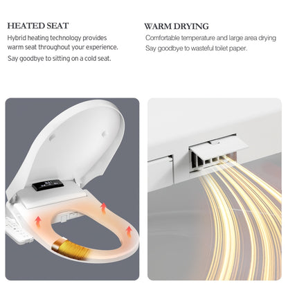 Modern Smart Bidet Toilet Seat with Heated Wash, Dryer, Night Light, Dual Nozzle (Rear & Feminine) Washing, Slow Close, LED Screen, Remote Control, US Plug, 110-127V, Vertical Spray, with Temperature Control for Plug Powered