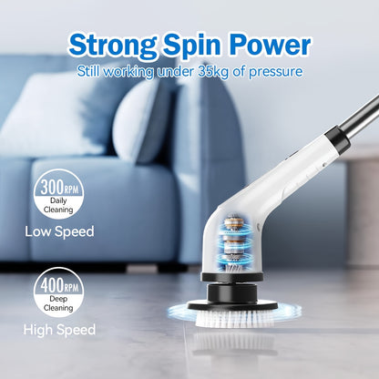 Electric Convenient Rotary Cleaning Brush, Shower Brush Wireless Cleaning Brush With 9 Replaceable Brush Heads, Adjustable Retractable Handle, With 2-speed Electric Cleaning Brush, Suitable For Floor, Bathroom, Tile, Kitchen,