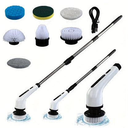 Electric Convenient Rotary Cleaning Brush, Shower Brush Wireless Cleaning Brush With 9 Replaceable Brush Heads, Adjustable Retractable Handle, With 2-speed Electric Cleaning Brush, Suitable For Floor, Bathroom, Tile, Kitchen,