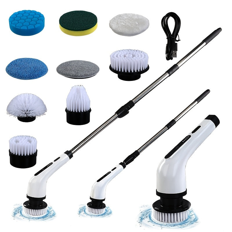 Electric Convenient Rotary Cleaning Brush, Shower Brush Wireless Cleaning Brush With 9 Replaceable Brush Heads, Adjustable Retractable Handle, With 2-speed Electric Cleaning Brush, Suitable For Floor, Bathroom, Tile, Kitchen,