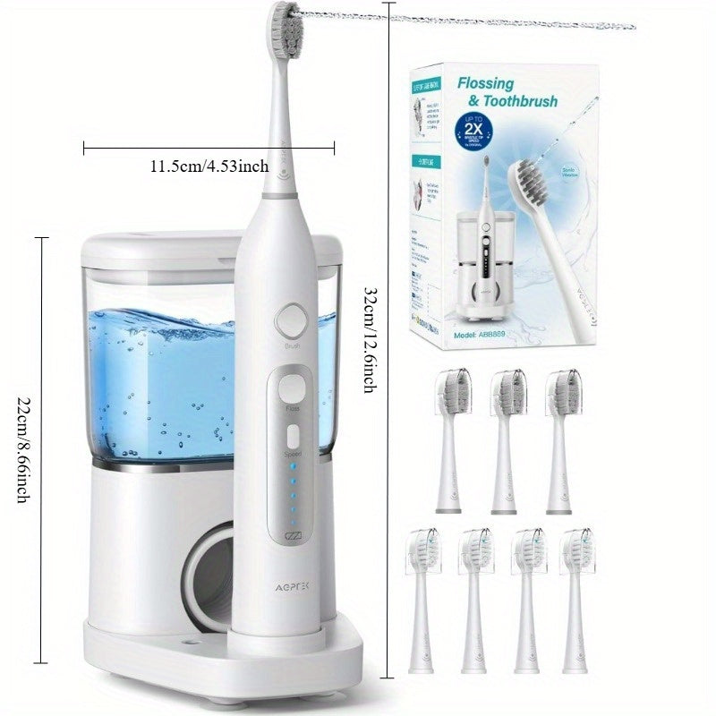 AGPTEK Professional Flossing Toothbrush, Electric Toothbrush with Water Flosser Combo, 5 Modes Teeth Cleaner, 5 Water Pressure Oral Irrigator, 16.91oz Water Tank for Home, Portable Tube for Travel