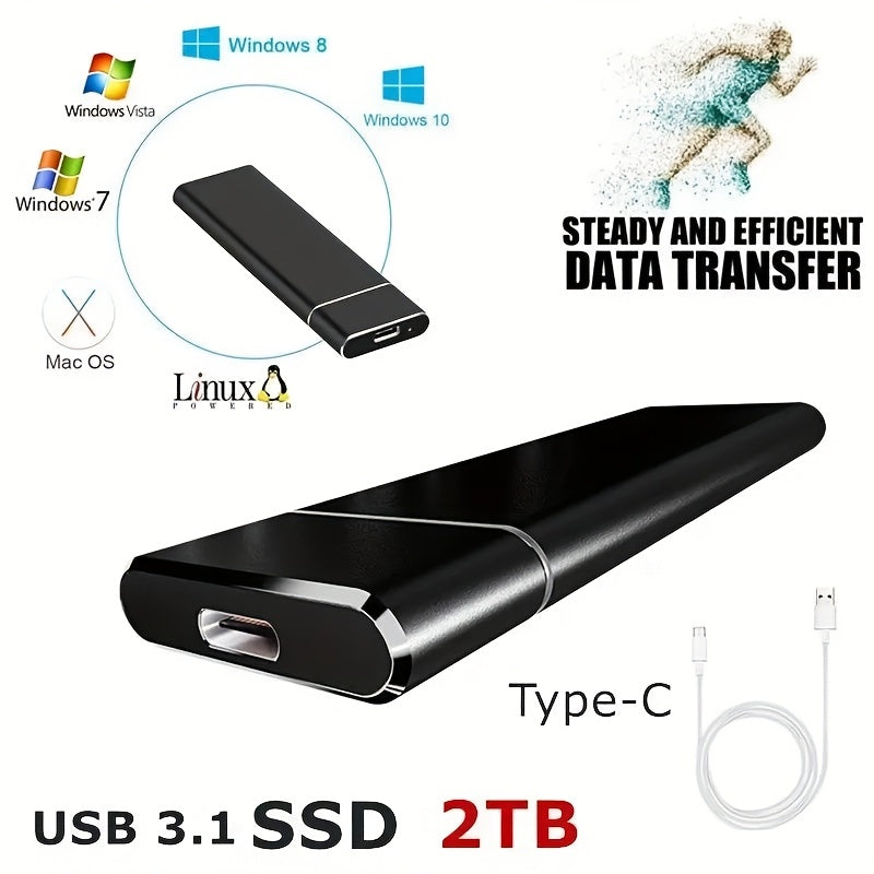 High-Speed 2TB Portable SSD External Hard Drive - Compatible with PC, Mac, Desktop, Laptop, Chromebook, Xbox One, Xbox 360, PS4