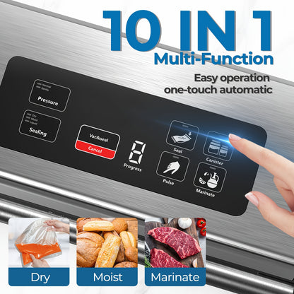 90Kpa Powerful Pro AKDGY Vacuum Sealer Machine, Stainless Steel Handle, Dry/Moist/Liquid Modes, Built-in Cutter, Bag Storage, Digital Countdown