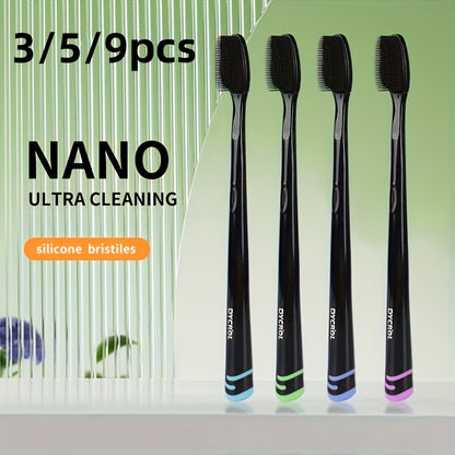 3/5/9pcs NANO Ultra Cleaning Silicone Bristles Toothbrushes with Rubber Ergonomic Handle - Soft, Full Head, Alcohol-Free, Suitable for Adults