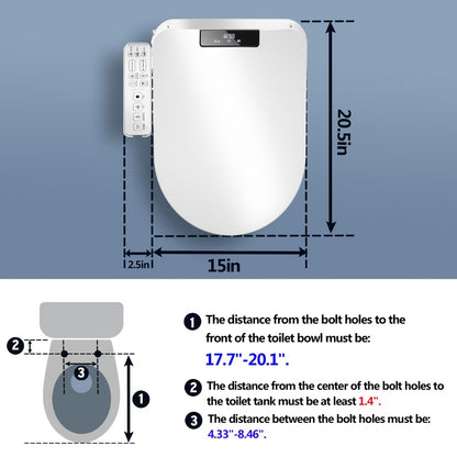 Modern Smart Bidet Toilet Seat with Heated Wash, Dryer, Night Light, Dual Nozzle (Rear & Feminine) Washing, Slow Close, LED Screen, Remote Control, US Plug, 110-127V, Vertical Spray, with Temperature Control for Plug Powered